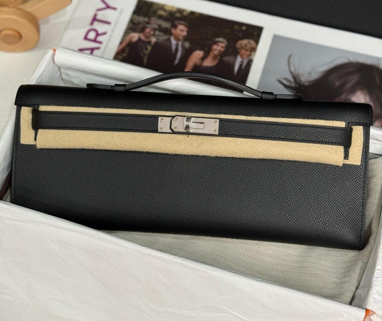 Hermes Kelly Cut Black Epsom Palladium hardware