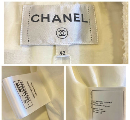NWT Chanel 22S Runway Ecru Tweed Iridescent Boucle Coat Dress Jacket FR 42