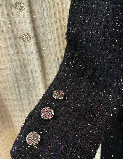 Chanel 22A Black Sequinned Long Coat 36FR