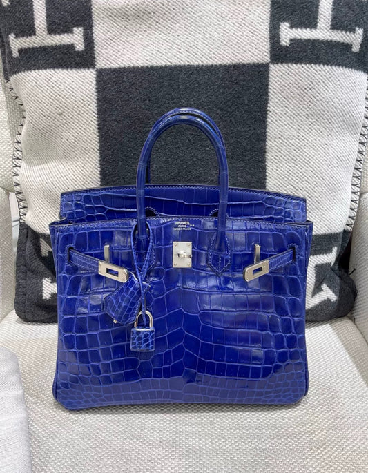 Hermes birkin 25 blue electric shiny Niloticus crocodile leather palladium hardware