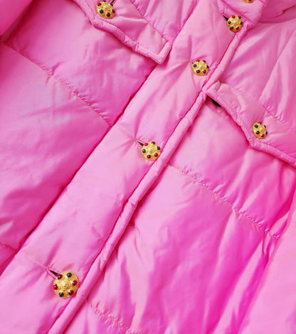 Rare Vintage Chanel by Karl Lagerfeld pink silk puffer coat with Gripoix buttons, fw 1996