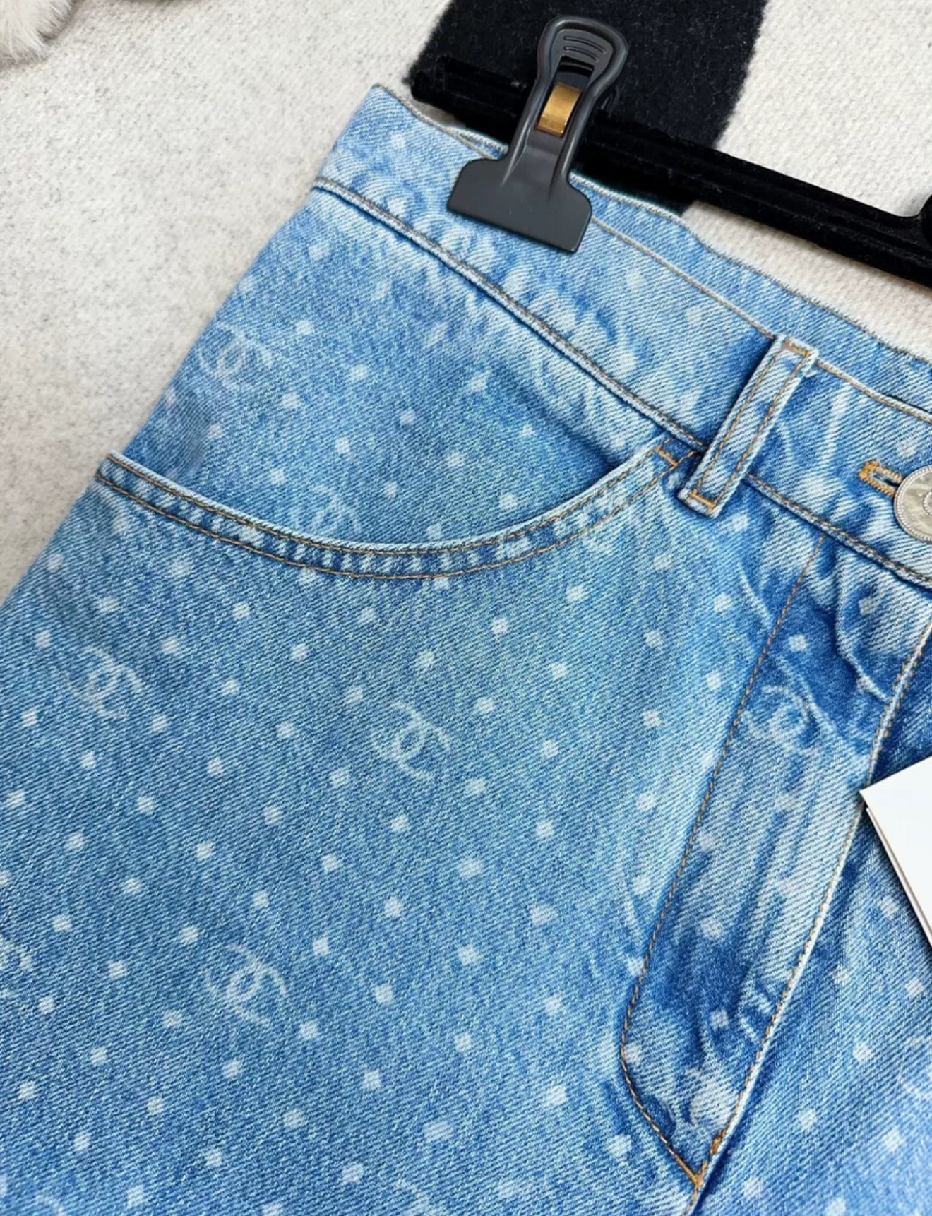 Chanel 23P Boyfriend polka dots denim pants