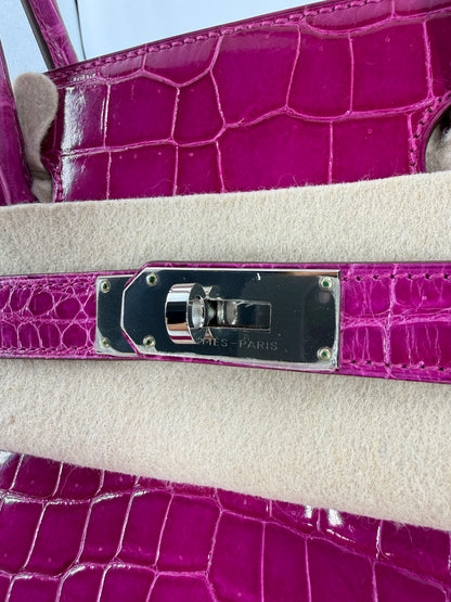 Hermes JPG Birkin Shoulder 5J Rose Scheherezade Shiny Porosus Crocodile leather palladium hardware