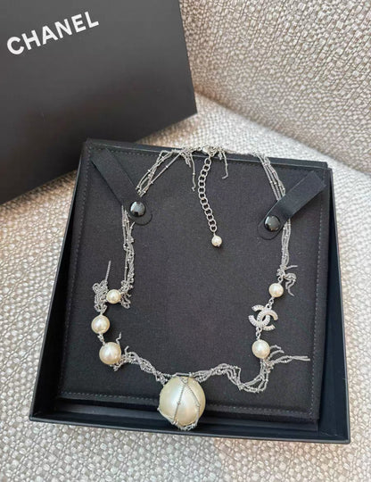 Chanel 14P Pearl and Diamond Double C Tassel Necklace