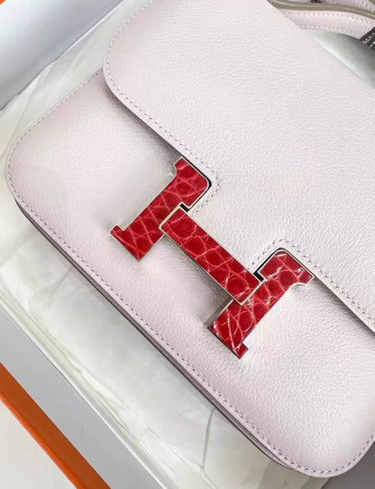 Hermes Constance mini touch Mauve Pale/ Red crocodile