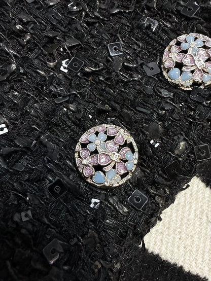 Chanel 24S Black Sequin Tweed Jacket