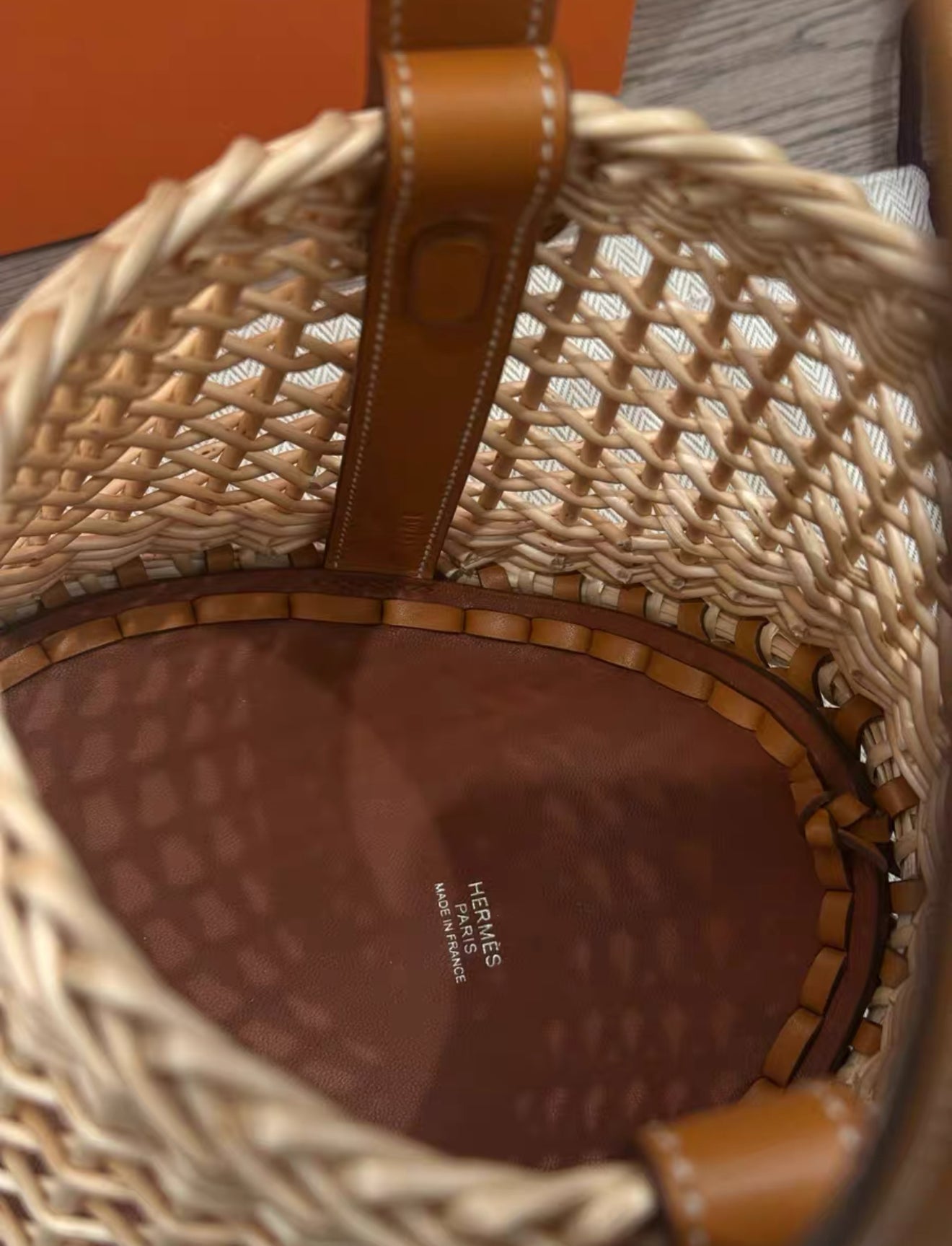 Hermès Naturel and Fauve Butler Wicker Sabot Picnic Bag Palladium Hardware