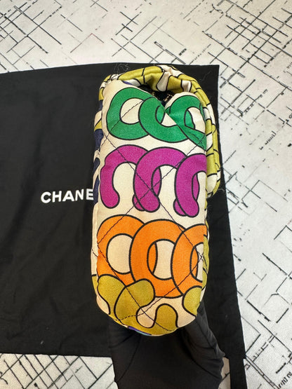 Chanel Medium Flap Bag Multicolor Rainbow Logo Nylon Light Gold Hardware