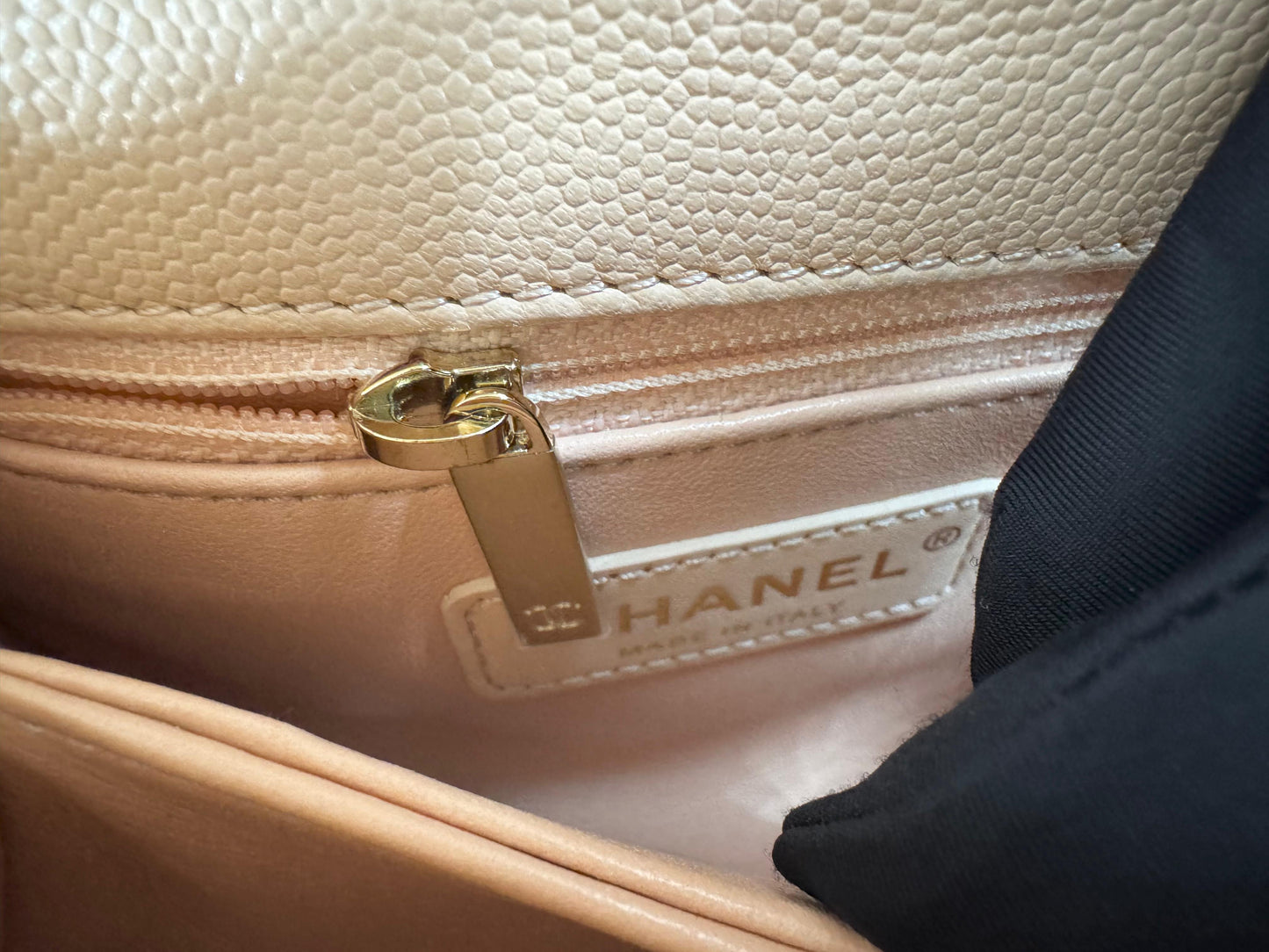 Chanel peach grained leather mini coco handle with light gold hardware