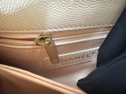 Chanel peach grained leather mini coco handle with light gold hardware
