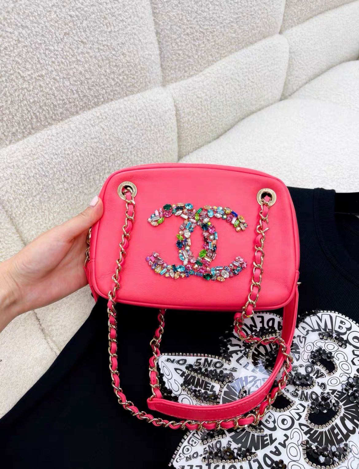 Chanel pink mini flap 21C crossbody bag Crystal rhinestone double C