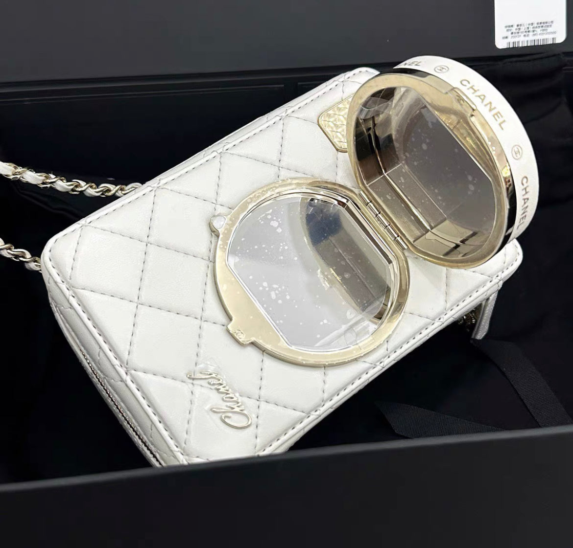 24S Chanel Collectible Runway Camera White Mirror Crossbody Bag