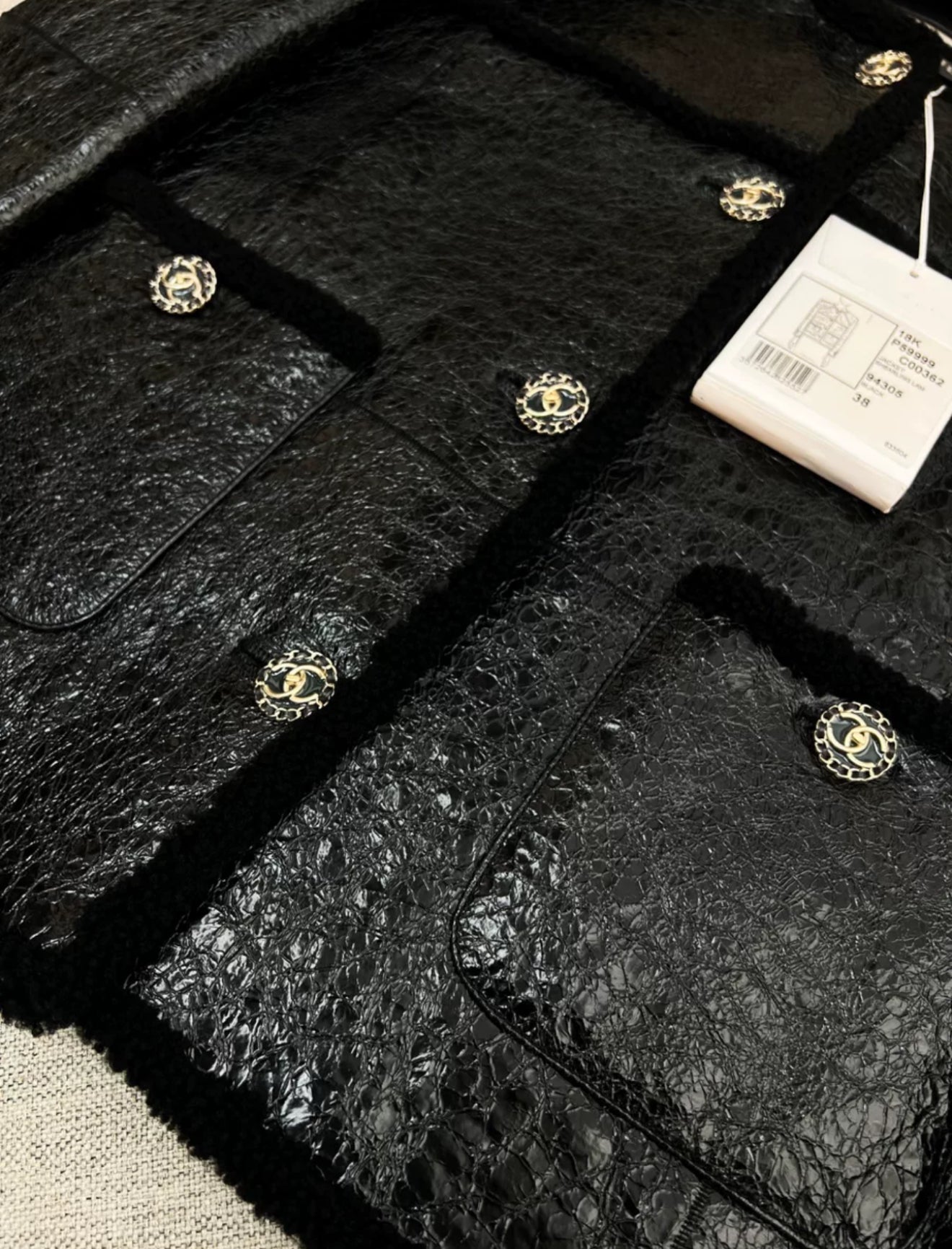 Chanel 18K Black Shearling Lambskin Jacket