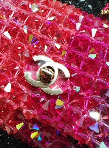Chanel 20s pink/red crystal mini chain bag