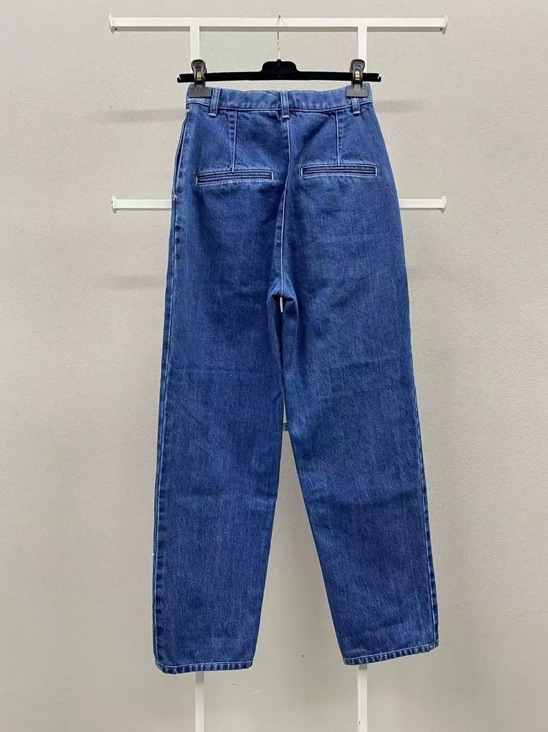 Chanel 20s Dark Blue Pleated Jeans