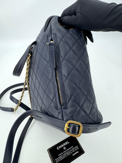 Chanel Dark Blue leather backpack with gold hardware