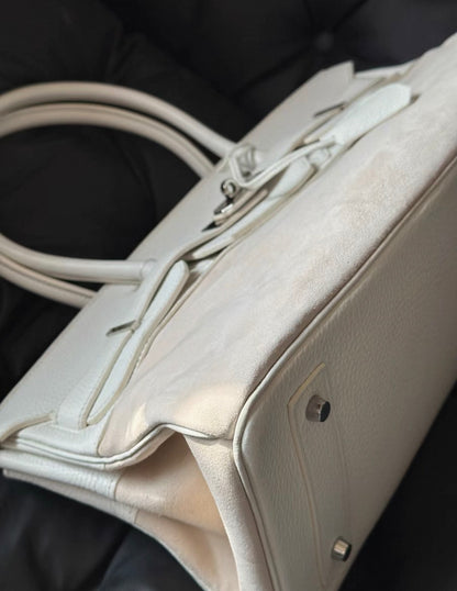 Hermes Birkin Shoulder 42 Cream White leather & Doblis suede with palladium hardware