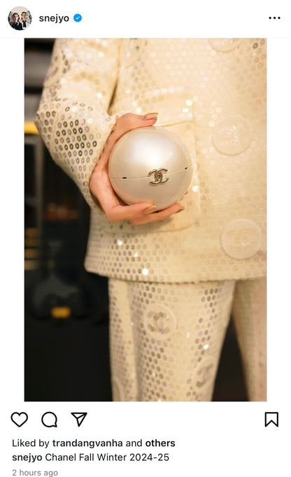 Chanel Pearl Plexiglass Round Shape Minaudiere Evening Bag