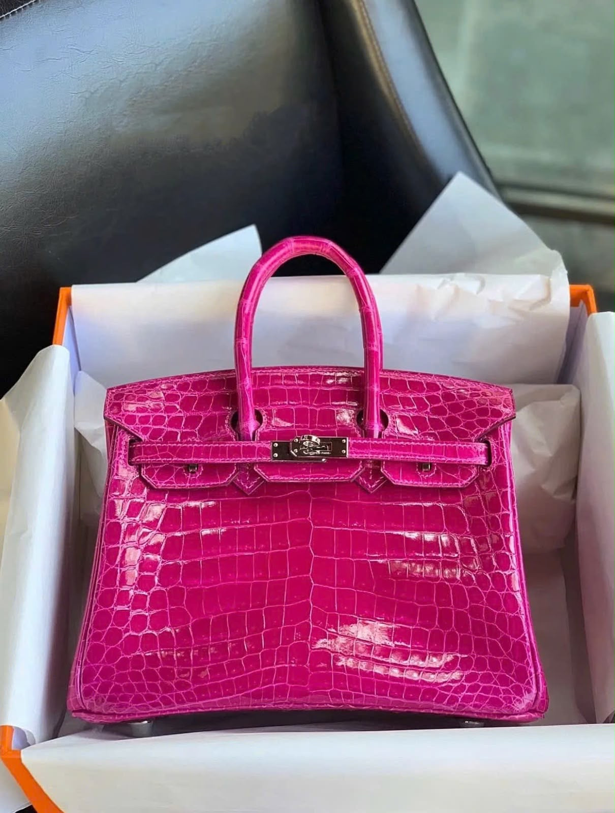Hermes Birkin 25 Rose Scheherazade Shiny Niloticus Palladium Hardware