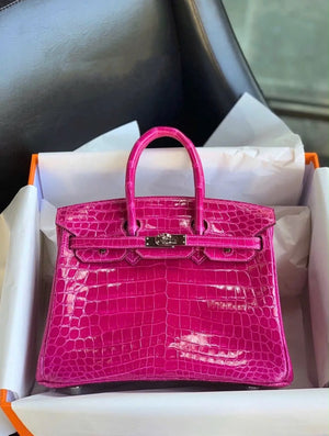 Hermes Birkin 25 Rose Scheherazade Shiny Niloticus Palladium Hardware