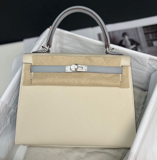 Hermes Kelly 25 Craie blue glacier epsom brushed palladium hardware