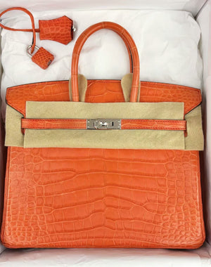 Hermes Birkin 25 orange poppy matte alligator leather palladium hardware