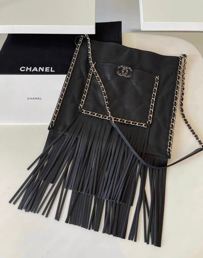 Chanel Black Leather Fringe Shopping Bag