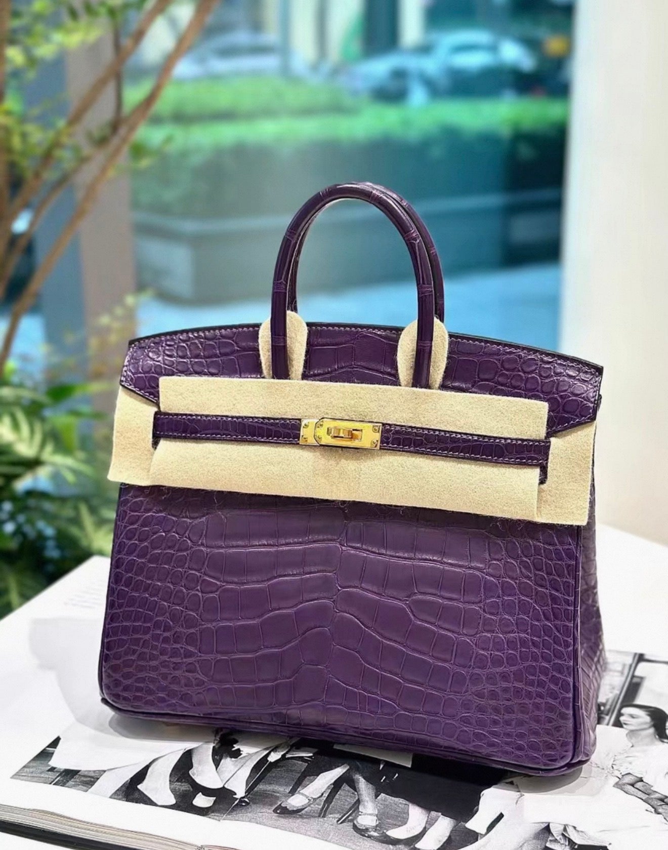 Hermès Birkin 25 Amethyst matte crocodile leather gold hardware