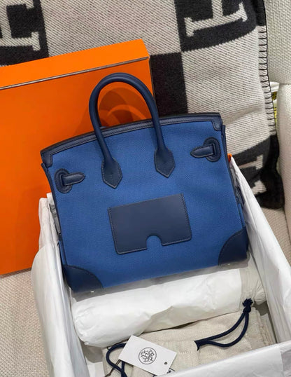 Hermes Birkin Cargo bag 25 Blue egee/Navy Canvas/Swift leather Palladium hardware