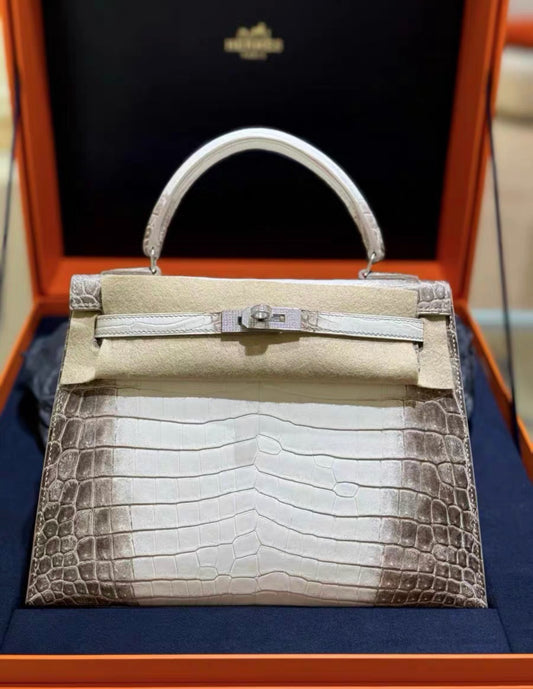 Hermes Kelly 25 Bag Diamond Himalaya Blanc Matte Niloticus Crocodile with 18k White Gold Hardware