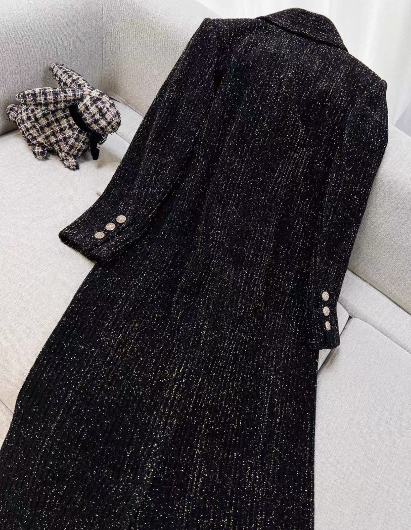 Chanel 18k Black/Gold Ribbed Velvet Coat