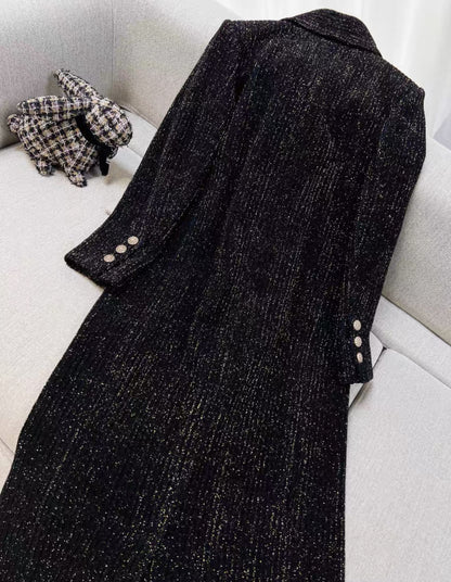 Chanel 18k Black/Gold Ribbed Velvet Coat