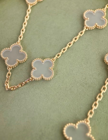 Van Cleef & Arpels Gold and Rock Crystal Vintage Alhambra 20 Motifs Long Necklace, Chain