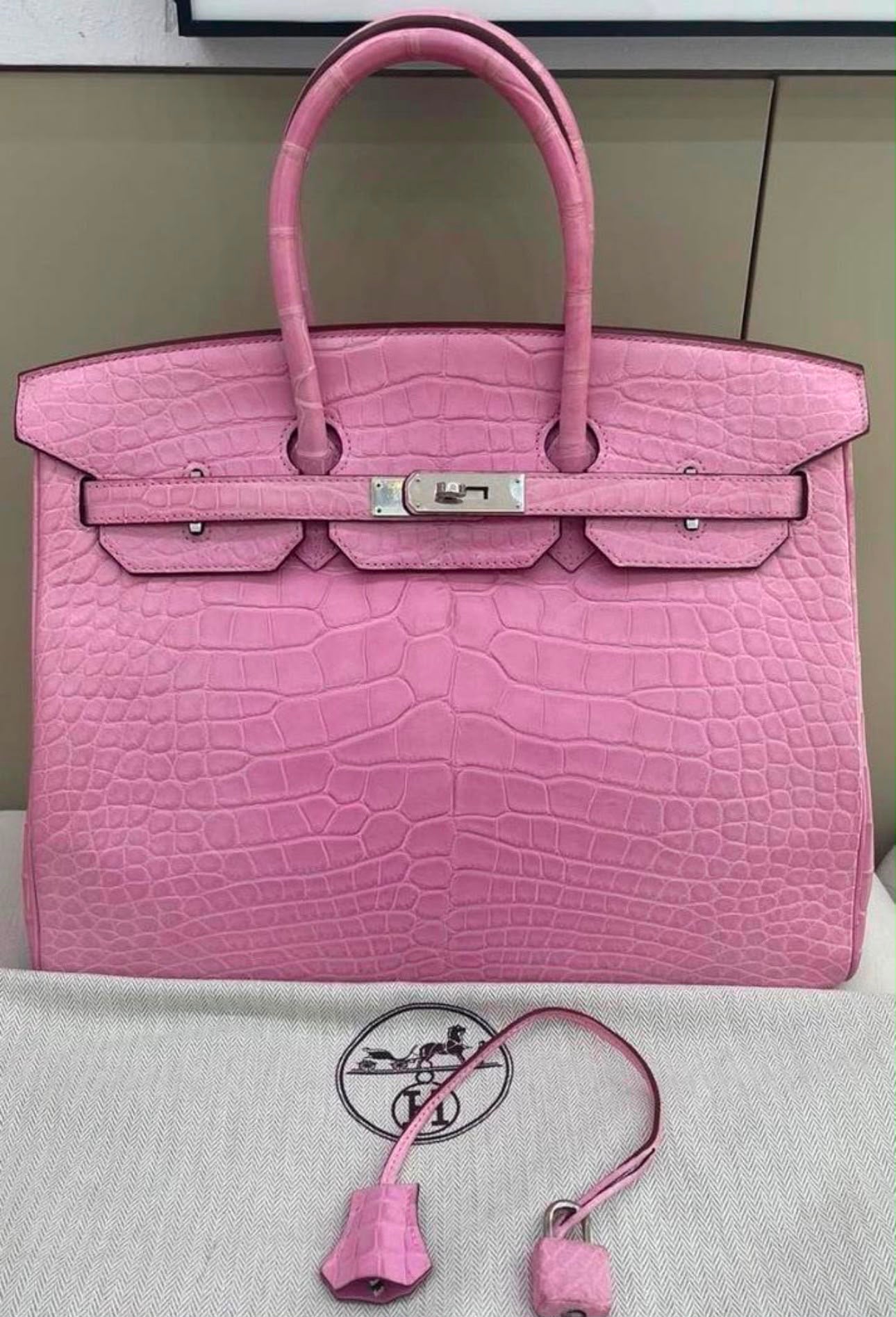 Hermes Birkin 35 Bubblegum phw matt alligator leather palladium hardware