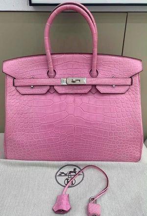 Hermes Birkin 35 Bubblegum phw matt alligator leather palladium hardware