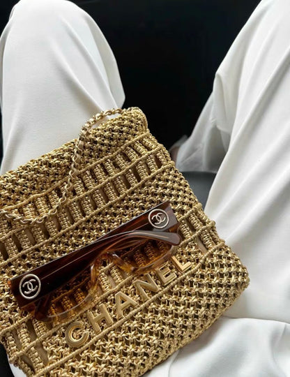 Chanel Mini 22 Bag Gold Macrame Calfskin Gold Hardware