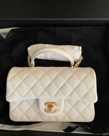 Chanel Caviar Quilted Mini Top Handle Rectangular Flap White