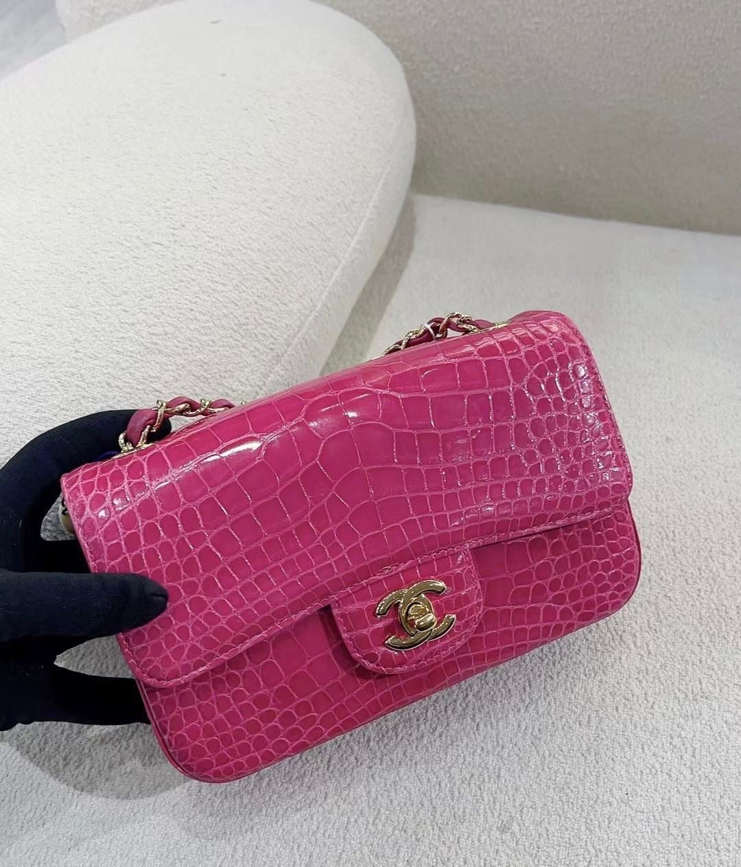 Chanel Pink Alligator mini Double Flap Bag