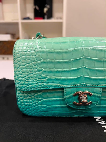 Mini Chanel green iridescent flap bag