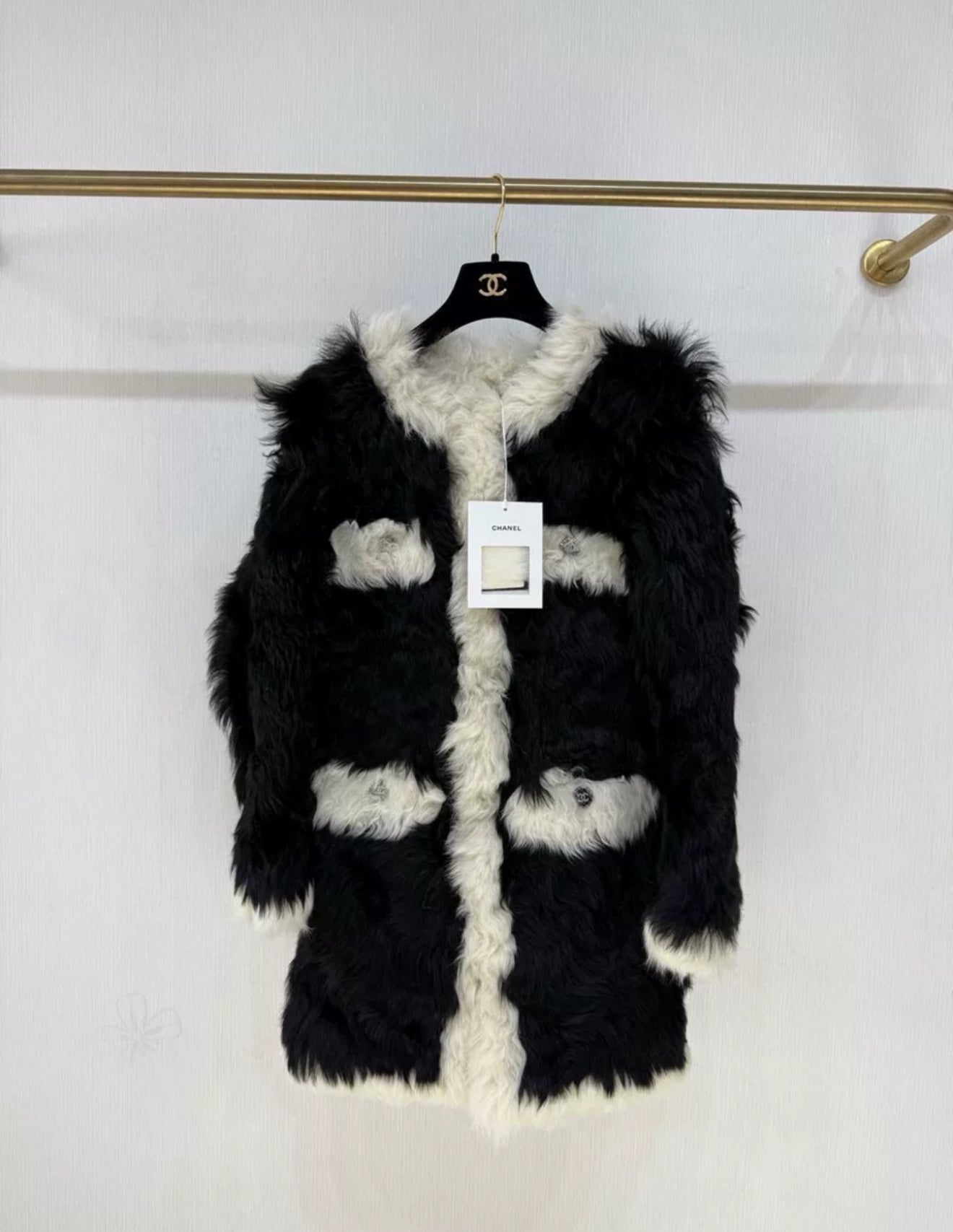 Chanel 21k black and white fur coat