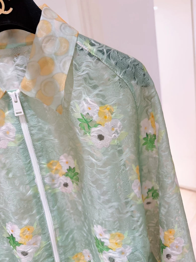 Fendi mint green floral organza lace jacket