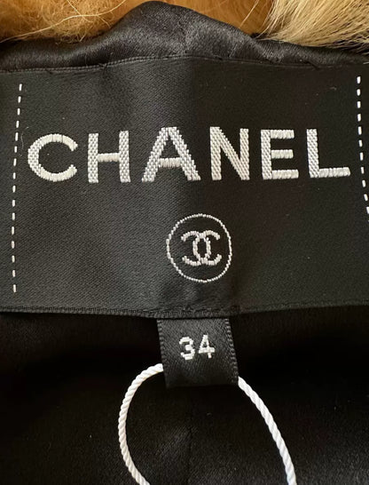 Chanel 21K Black & Light Orange Shearling Lambskin Jacket