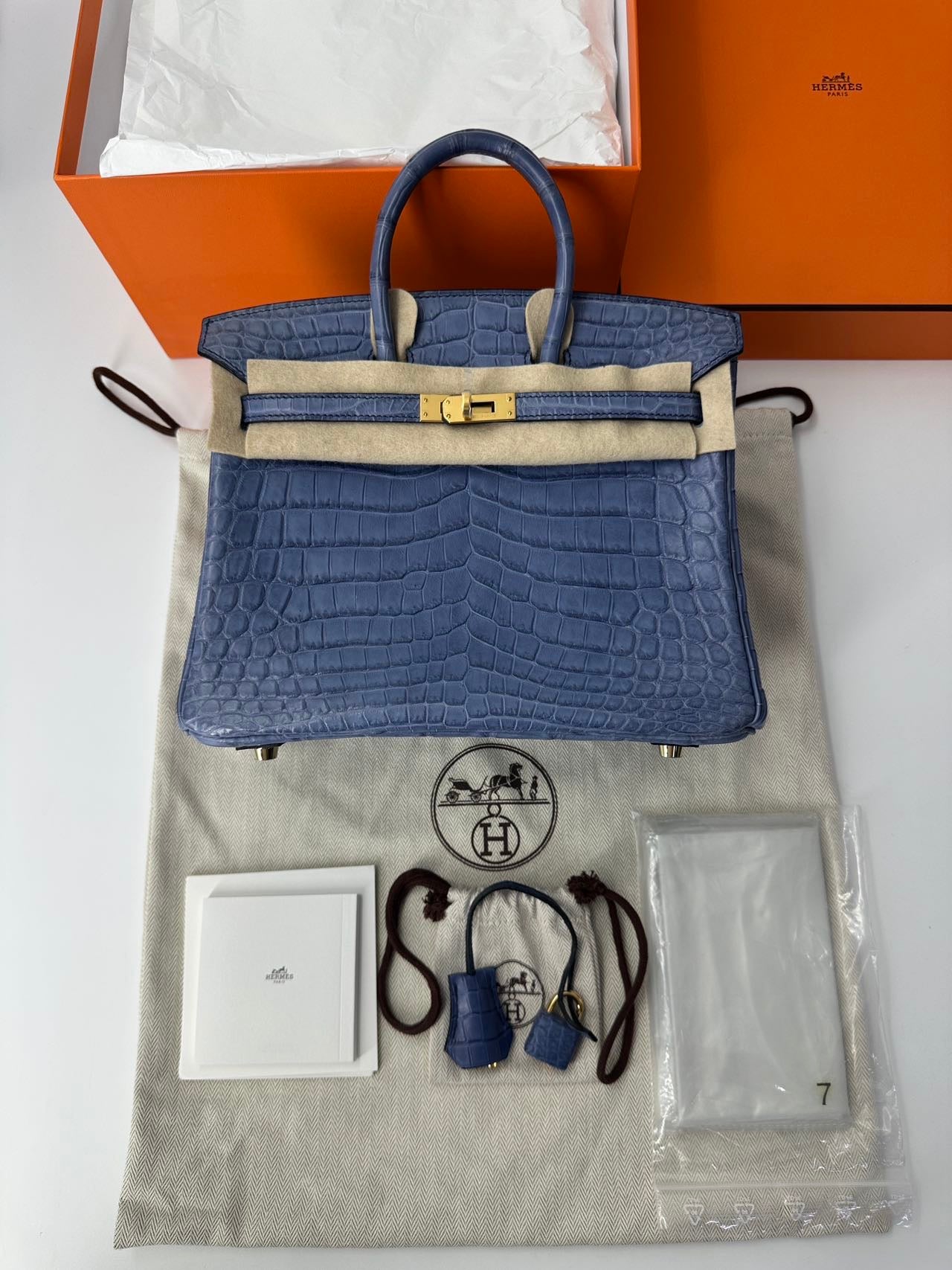 Hermes Birkin 25 blue Brighton matte niloticus Crocodile leather gold hardware