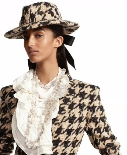 Chanel 19K Beige 
Black Tweed Fedora Hat
