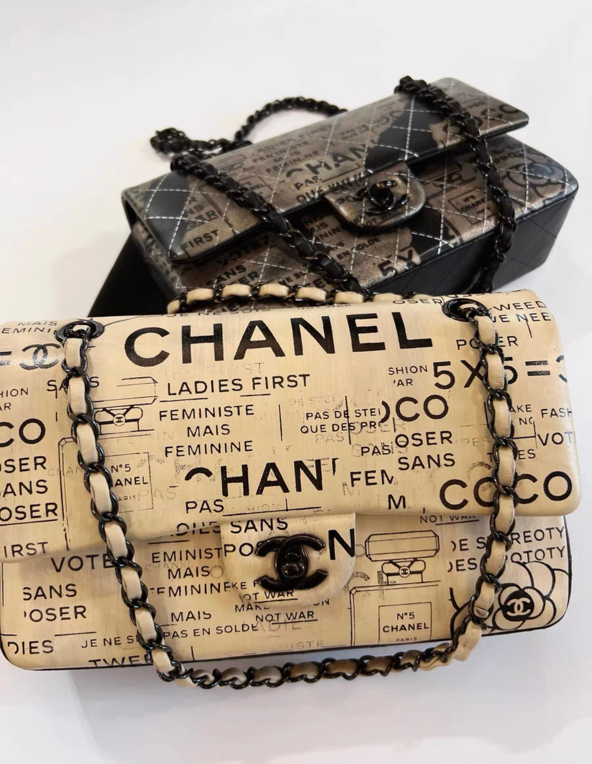 Chanel Classic Flap Graffiti Limited Edition Runway Newspaper Shoulder Bag