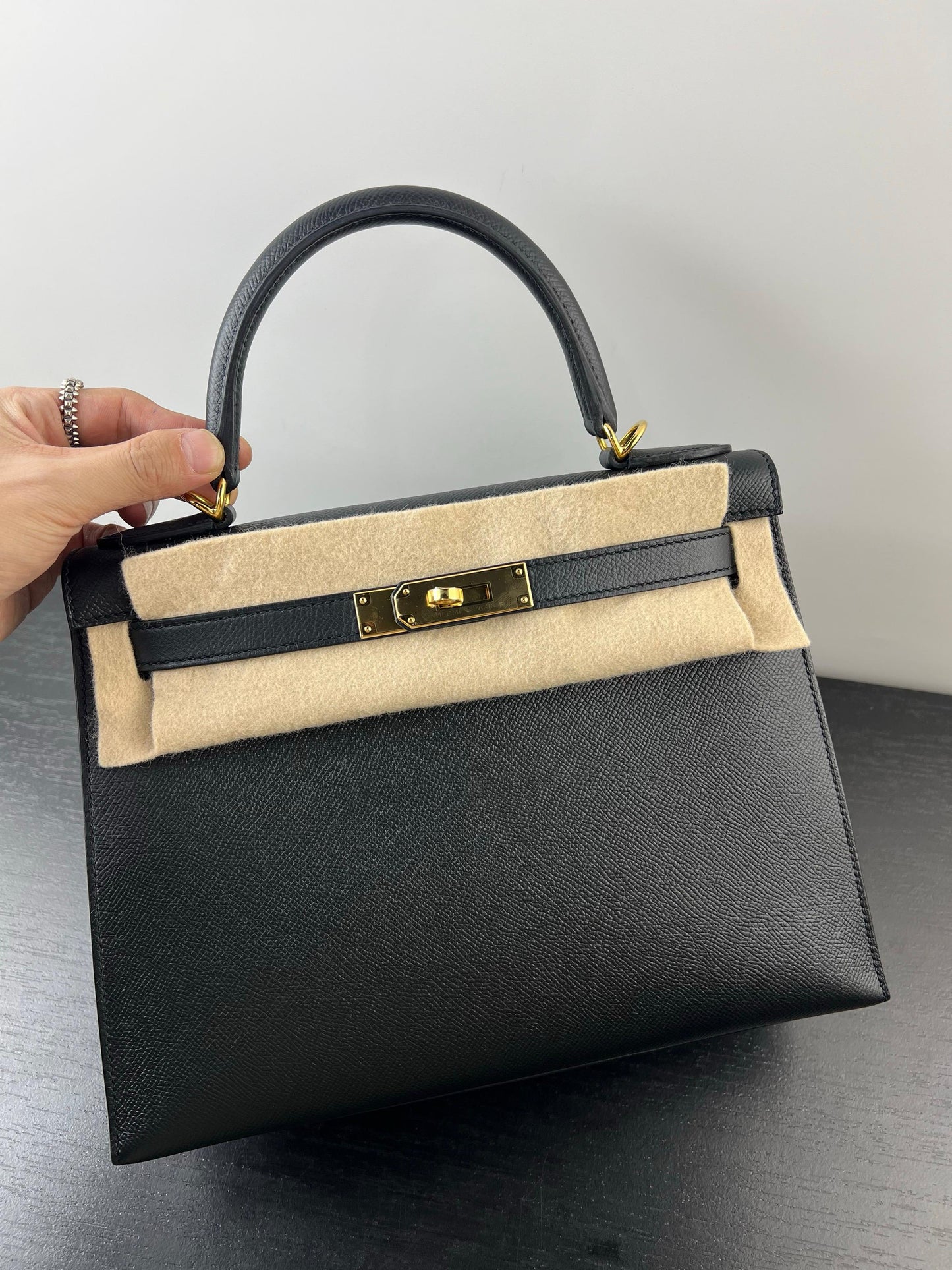 Hermes Kelly 28 Black Epsom Leather Gold Hardware