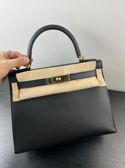 Hermes Kelly 28 Black Epsom Leather Gold Hardware