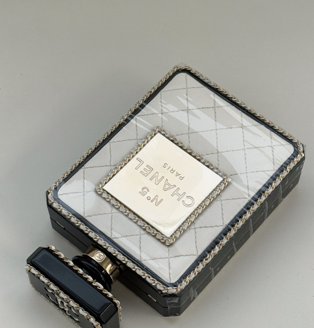 Chanel 22S limited edition White Quilted Leather Perfume Bottle Minaudiere Gold Hardware