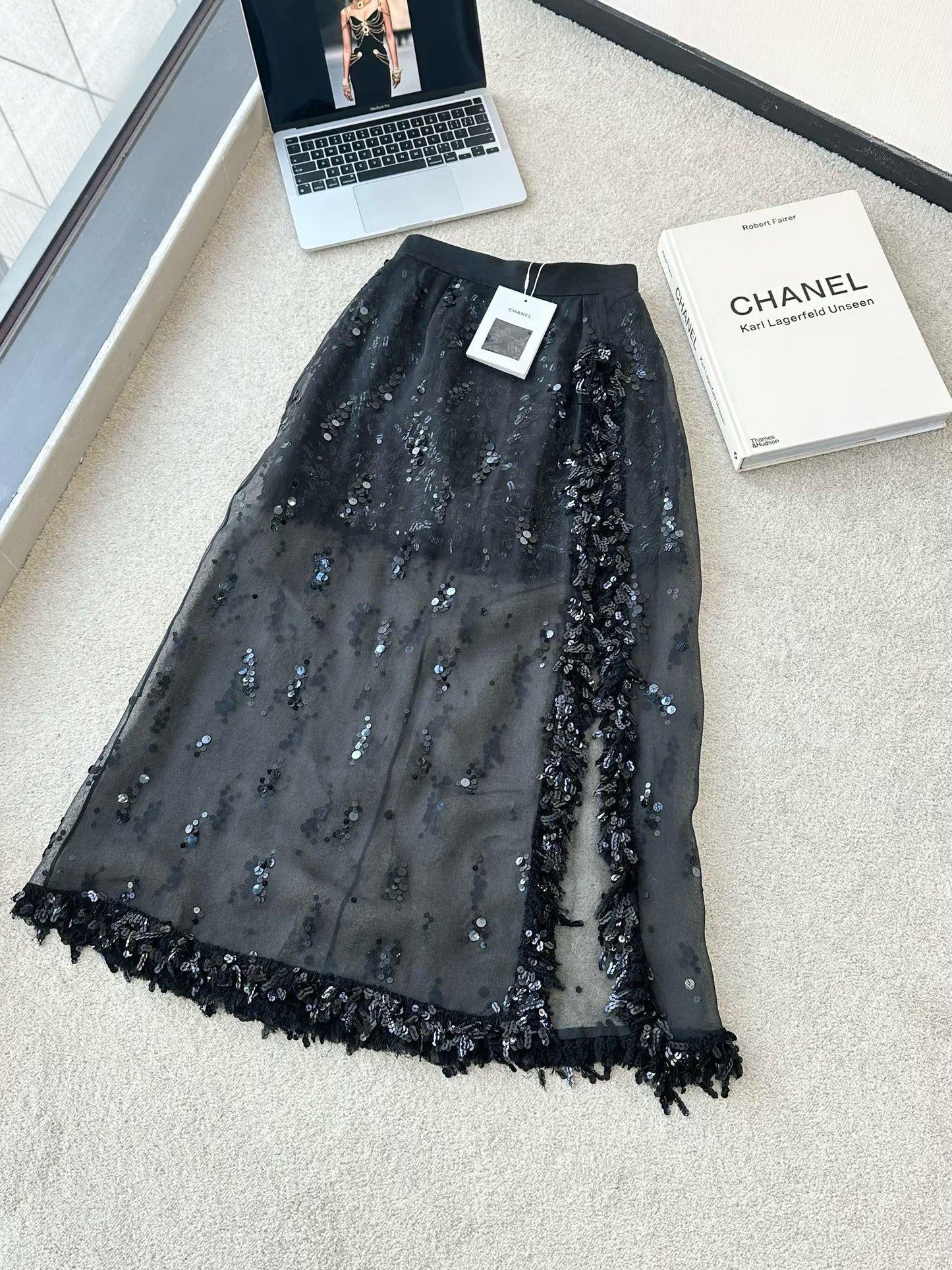 Chanel 19S black silk organza skirt