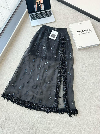 Chanel 19S black silk organza skirt